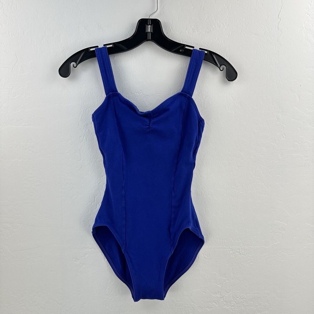 Capezio Dance Tank Leotard Blue‎ Womens S Stretch Ruched front